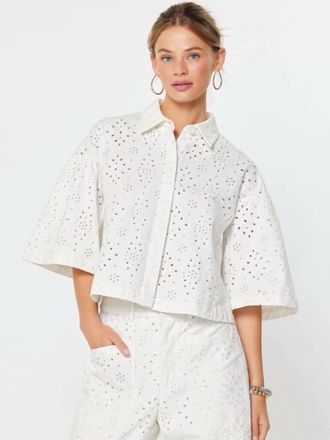 Current Air Eyelet Cropped Button-Down Shirt In White