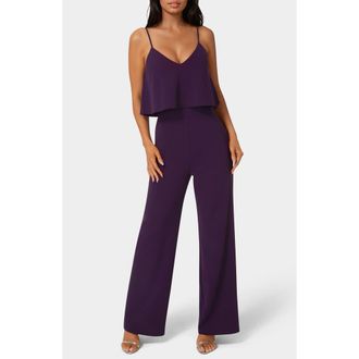 Bebe Ruffle Overlay Wide Leg Jumpsuit in Eggplant at Nordstrom Rack, Size X-Large