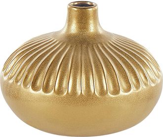 Beliani Florero Decorativo De Gres Dorado 20 Cm Accesorio Glamuroso Cercei