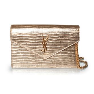 Saint Laurent Pre-owned Womens croc Cassandre gold metallic wallet on a chain Leather - One Size