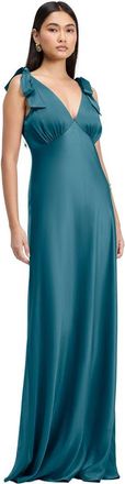Ghost London Nora Tie Shoulder Satin Maxi Dress in Emerald at Nordstrom, Size 14