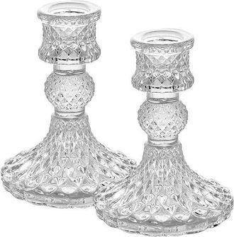 OEM Juego De 2 Portavelas De Cristal Transparente, Aptos Para Velas De 2 Cm (0,8 Pulgadas), Portavelas Decorativo De Cristal, 10 Cm De Altura