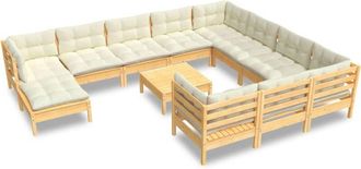 vidaXL Muebles De Jard&iacute;n 10 Pzas Y Cojines Madera De Pino Crema Vidaxl