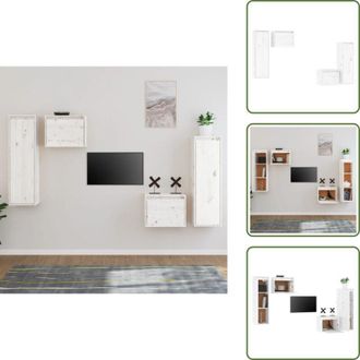 vidaXL The Living Store Mobili Porta TV 4 pz Bianchi in Legno Massello di Pino - Mobili in legno