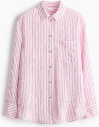 H&M Oversized Shirt in Light Pink/striped at Nordstrom, Size X-Small