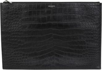 Saint Laurent Pre-owned Clutches, female, Black, Size: ONE SIZE Pre-owned Logo Large Clutch