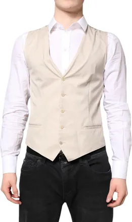 Dolce & Gabbana Single-Breasted Formal Dress Vest - Beige