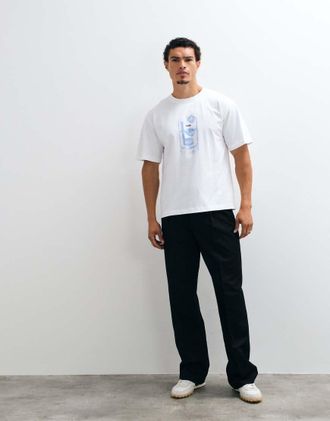Rains 41550 - T-shirt comoda a maniche corte bianca con grafica del logo-Bianco