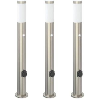 vidaXL Bollard Lights with Sensor&Outlet 3pcs 80 cm Stainless Steel IP44 vidaXL