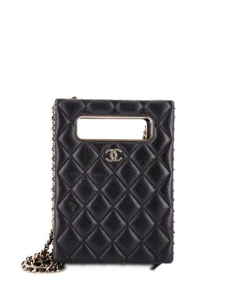 Chanel Chain Around Cut Out Handle Evening Tote Quilted Caviar Mini crossbody bag - Zwart