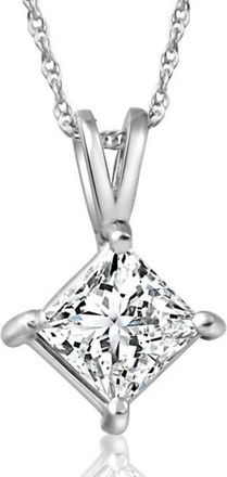Pompeii3 1Ct Princess Cut Diamond Solitaire Pendant 14k White Gold Necklace Lab Grown