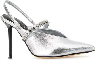 Alexander McQueen Womens Revel Slingback Heel Silver Leather Upper