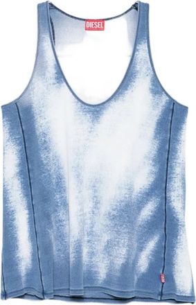 Diesel Canotta in cotone tinto in capo - Dames - Tops zonder mouwen - Blauw - S - Katoen - Tops