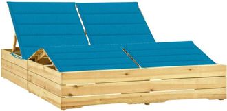 vidaXL Tumbona Doble Y Cojines Madera Pino Impregnada Azul Vidaxl