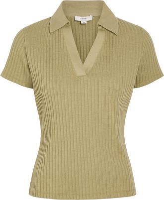 Vince Ribbed Cotton-blend Polo top - Olive - S (UK8-10 / S)