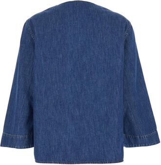 Valentino Womens Blouse V-Neck Blue Cotton Blouses Shirt