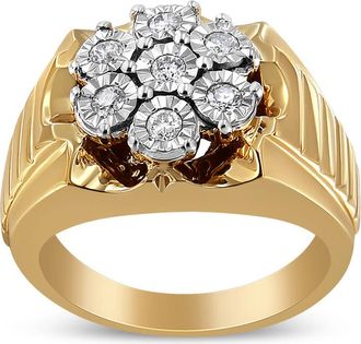 House of Brilliance 14K Yellow Gold Plated.925 Sterling Silver 1/3 Cttw Miracle-Set Floral Diamond Cluster Ring (I-J Color, I1-I2 Clarity)