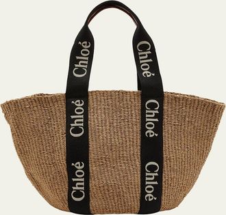 Chlo&eacute; Woody Large Mifuko Basket Bag with Logo Webbing