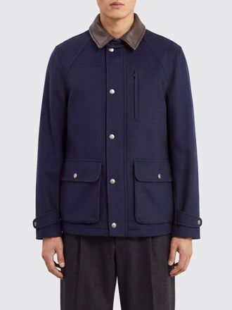 Brunello Cucinelli Cappotto corto monopetto in pura lana vergine con collo in pelle