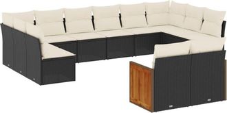 vidaXL Set De Sof&aacute;s De Jard&iacute;n Y Cojines 12 Pzas Rat&aacute;n Sint&eacute;tico Negro Vidaxl