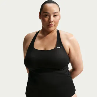 Nike Womens Swim Effortless Essential Square Neck Tank Topini (Plus Size) in Black | NESSG339-001