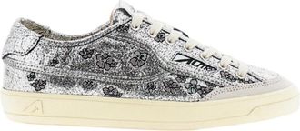 Autry Silver Windscape Laminated Leather Low-Top Sneakers