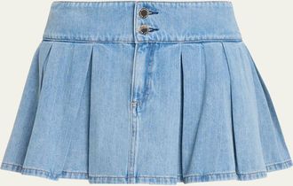 Alice & Olivia Amy Low-Rise Pleated Denim Mini Skirt