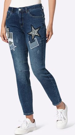 Heine Bequeme Jeans HEINE, Damen, Gr. 36, Normalgr&ouml;ssen, blau, bleached, 95% Baumwolle, 3% Polyester, 2% Elasthan, bedruckt, gemustert, gestreift, unifarben