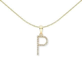 Jewelco London 9ct Gold Diamond Initial Charm Pendant Letter P - INNR0212-P