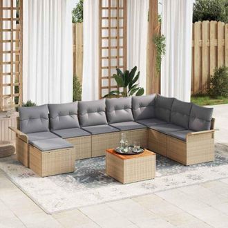 vidaXL Conjunto De Sof&aacute; De Jard&iacute;n 9 Pcs Beige Polirat&aacute;n Vidaxl