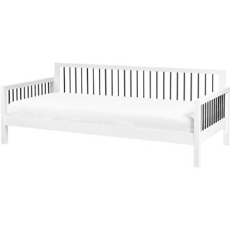 Beliani Cama De D&iacute;a 90 X 200 Cm Con Somier De L&aacute;minas Madera De Caucho Barras De Metal Blanco Tricot