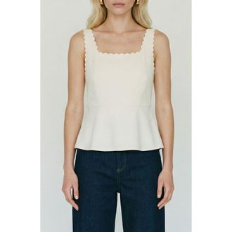 Vero Moda Julietta Scallop Trim Peplum Top in Snow White at Nordstrom, Size X-Small