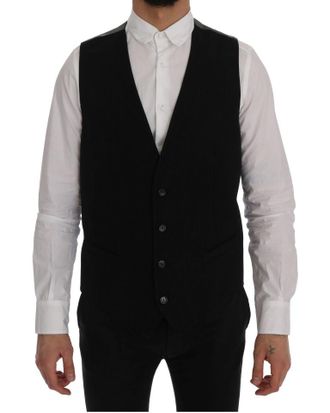 Dolce & Gabbana Mens Wool Vest Black Vneck Cotton - Size EU 50 (Mens)