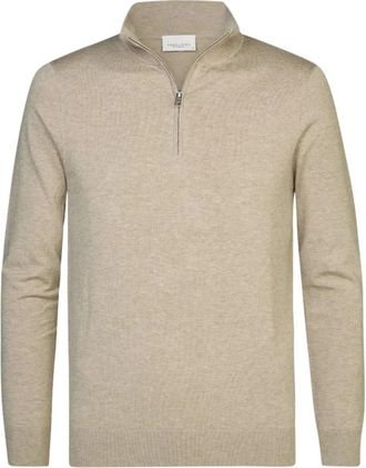 Profuomo Luxe Basic Halve Rits - Heren - Coltruien - Beige - M - Katoen - Truien & Vesten