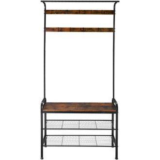 TecTake Perchero con banco zapatero, Madera industrial oscura, r&uacute;stica