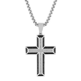 Robert Alton 1/2ctw Black Diamond and White Diamond Stainless Steel Cross Pendant