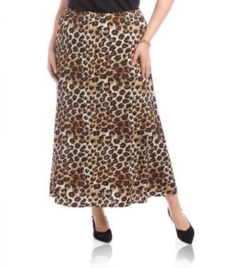 Karen Kane Side-Slit Midi Skirt - Plus In Leopard