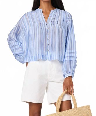 Astr Ericka Striped Balloon Sleeve Blouse In Blue