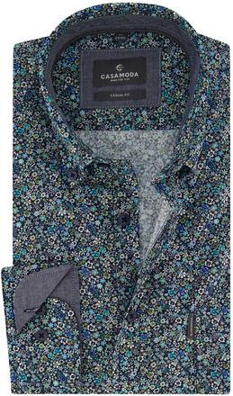 Casamoda Overhemd Casa Moda blauw print bloementjes wijde fit