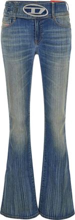 Diesel Blue Stonewashed Logo Buckle Jeans
