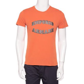 Emporio Armani Orange Logo Embroidered Cotton Crewneck T-Shirt