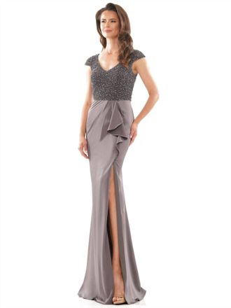Colors Dress Beaded Bodice Column Gown In Grey