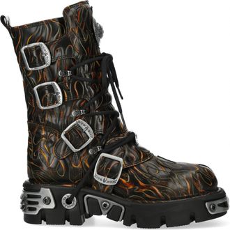 New Rock M-591-C62 halfhoge zwarte vlammen leren metallic gothic laarzen