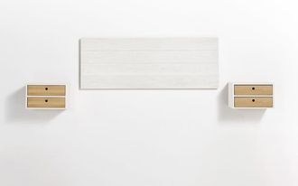 HOGAR 24 Cabecero Acabado Madera + 2 Mesitas Flotantes dos cajones Blanco/Cera