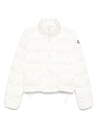 Moncler White Crop Down Jacket With Drawstring
