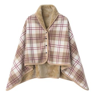 Generic Women Multiway Plaid Poncho Shawl Wrap Fleece Wearable Blanket Ultra Soft Sherpa Flannel Cape Checkered Fluffy Fleece Pajama Winter Warm Sleepwear Thi