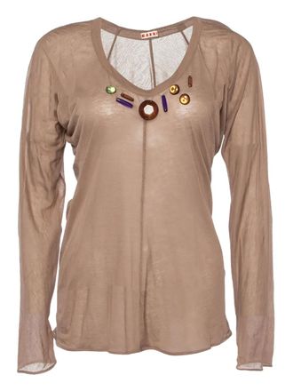 Marni embellished T-shirt - women - Cotton - L - Neutrals