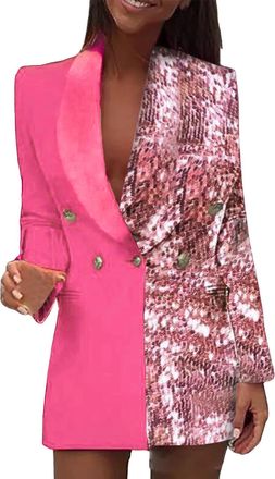 Generic Womens Blazer Dress Glitter Jackets Sequin Sparkly Button Patchwork Dresses Outerwear Party Club Cocktail Evening Metallic Festival Outfit Top Stylish