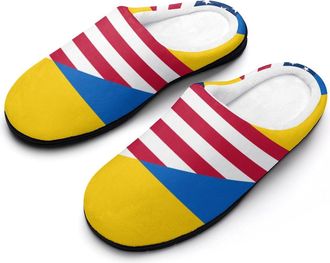 Generic Ukraine & U.S. Flag Funny Mens Cotton Slippers Soft Non-Slip Rubber Sole House Slipper Indoor Outdoor