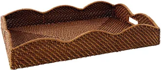 Ballard Designs Piper Woven Scalloped Tray - Antique Walnut - Ballard Designs